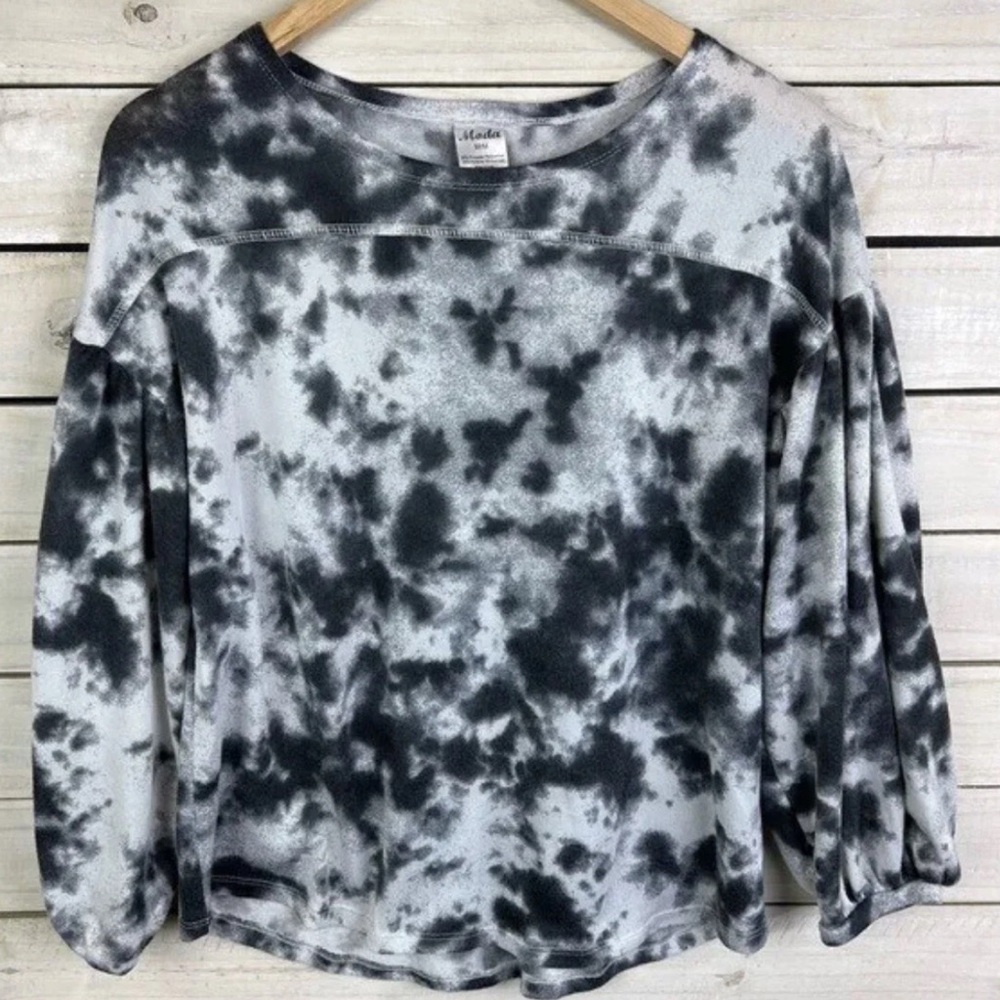 Tie-Dye Long Sleeve Top - Black and Gray